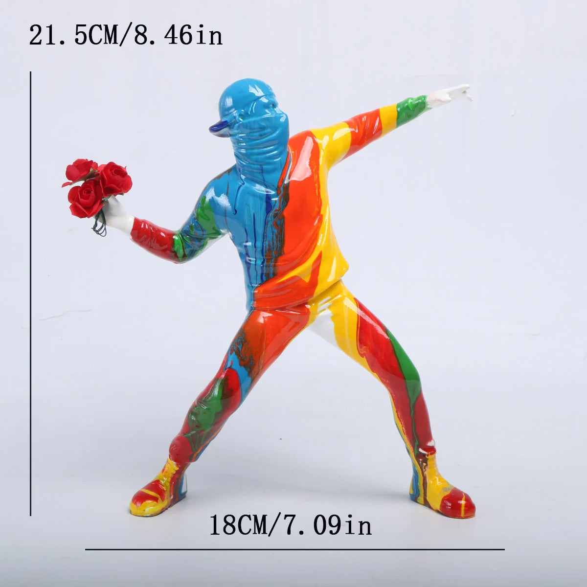 Banksy Colorful Balloon Man Throwing Flowers Sculpture