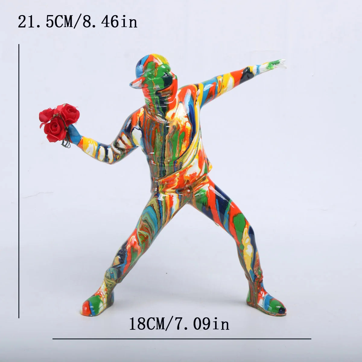 Banksy Colorful Balloon Man Throwing Flowers Sculpture