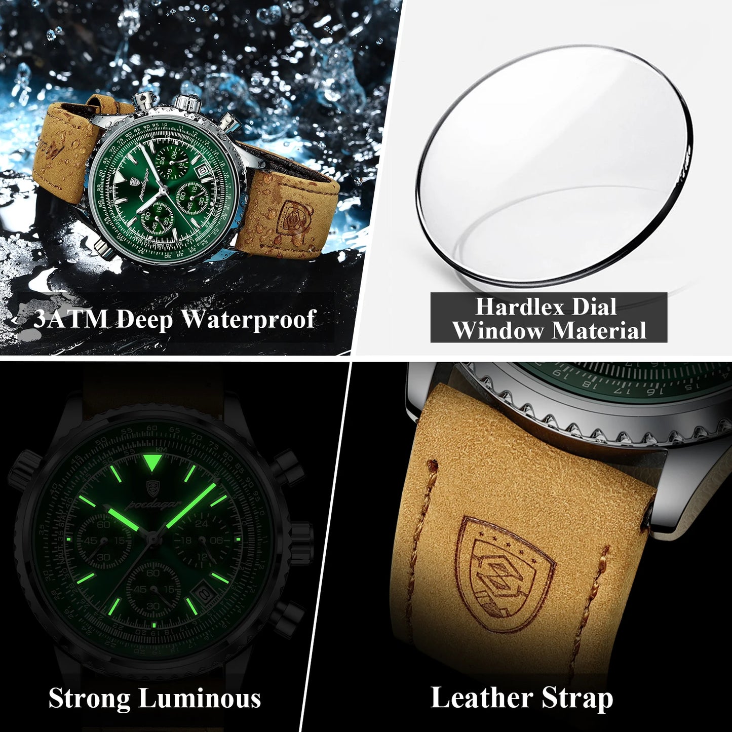 POEDAGAR Luxury Men's Waterproof Quartz