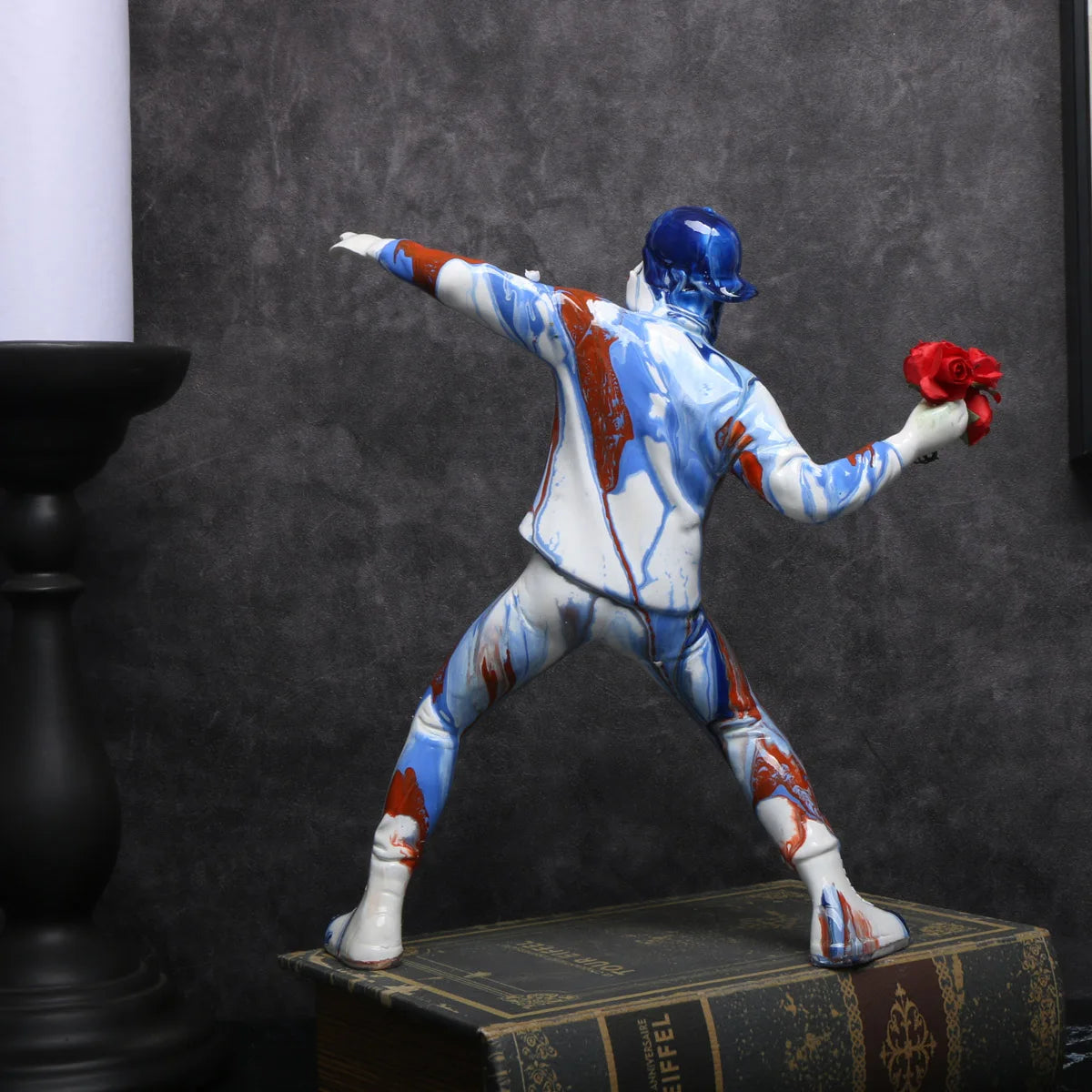 Banksy Colorful Balloon Man Throwing Flowers Sculpture