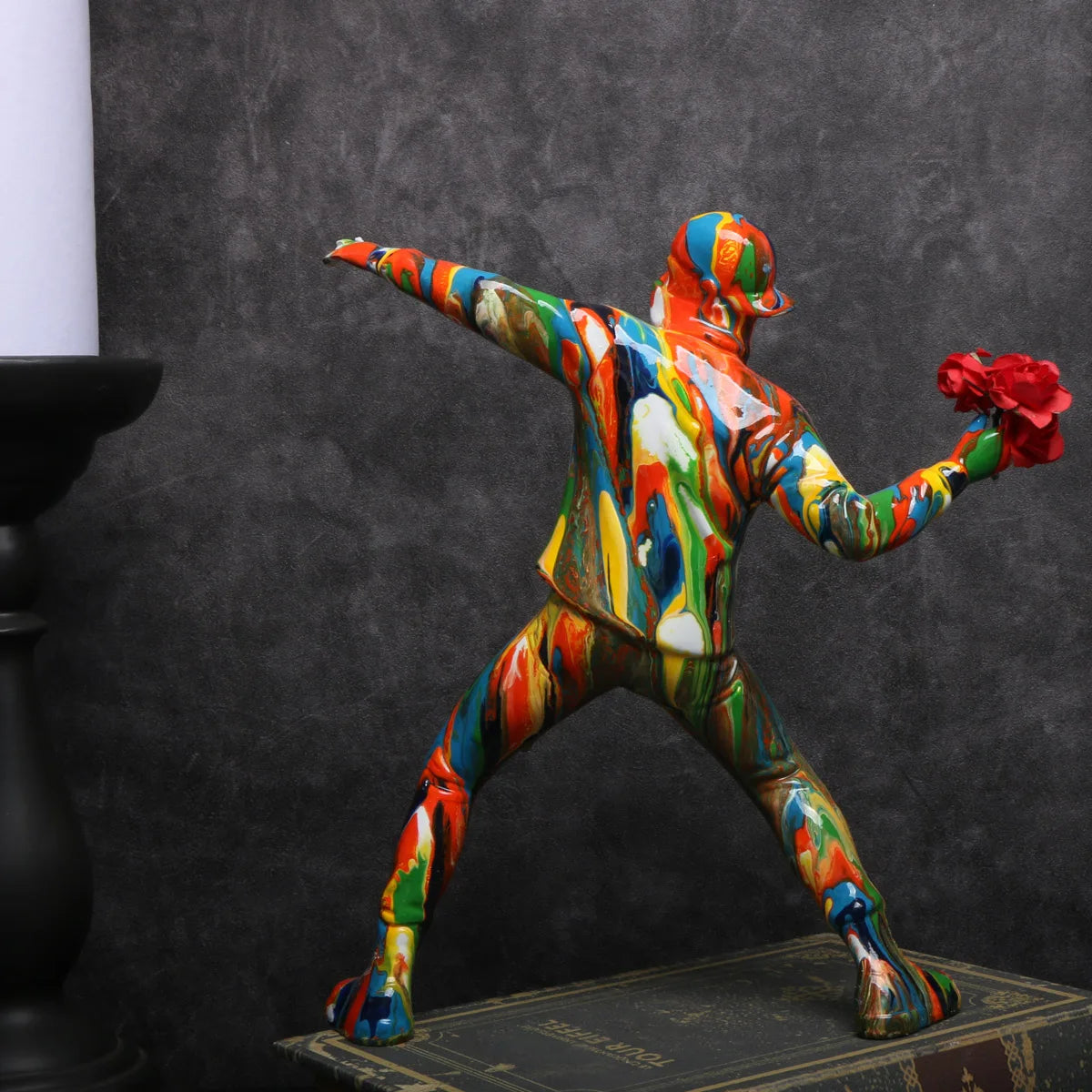 Banksy Colorful Balloon Man Throwing Flowers Sculpture