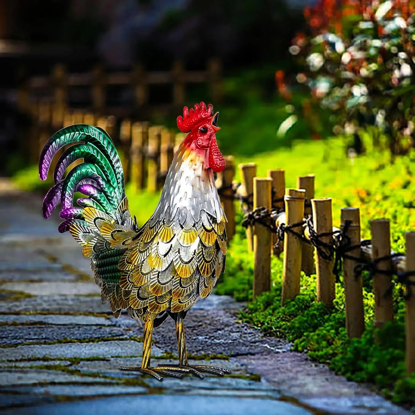 Metal Rooster Statues, Garden Chicken Decorations