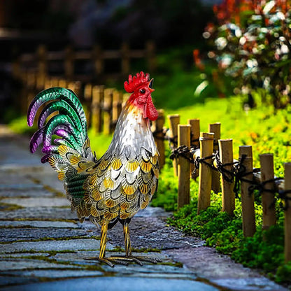 Metal Rooster Statues, Garden Chicken Decorations