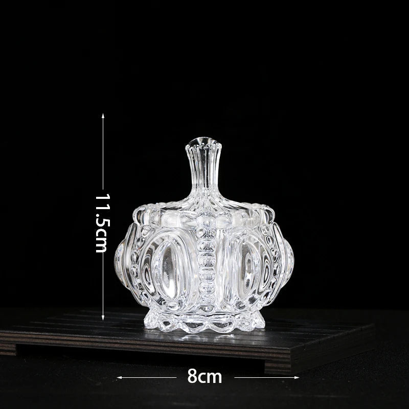 European Diamond Striped Glass Storage Jar