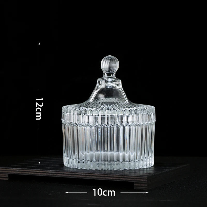 European Diamond Striped Glass Storage Jar