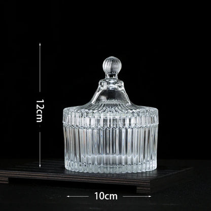 European Diamond Striped Glass Storage Jar