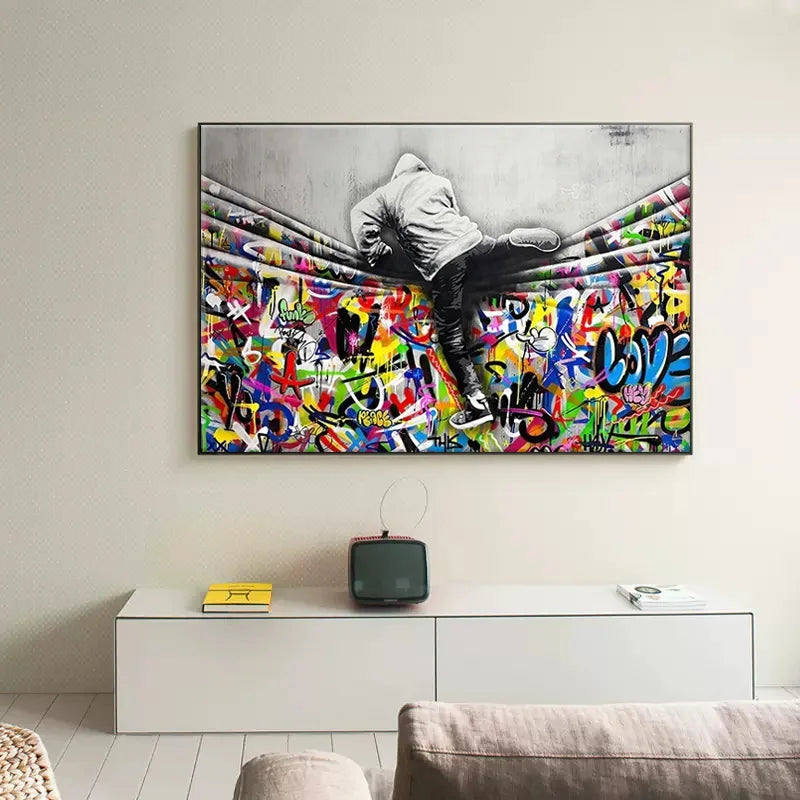 The Boy Behind The Curtains Poster Banksy Street Art