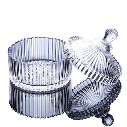 European Diamond Striped Glass Storage Jar
