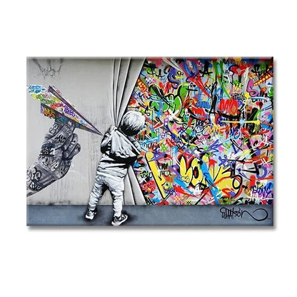 The Boy Behind The Curtains Poster Banksy Street Art