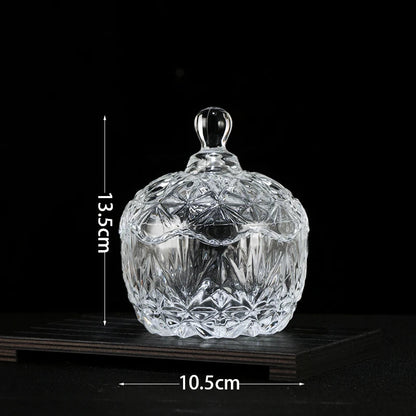 European Diamond Striped Glass Storage Jar