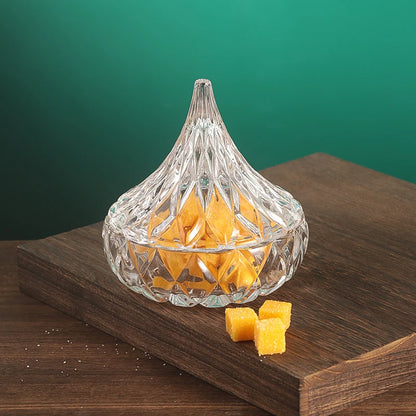 European Diamond Striped Glass Storage Jar