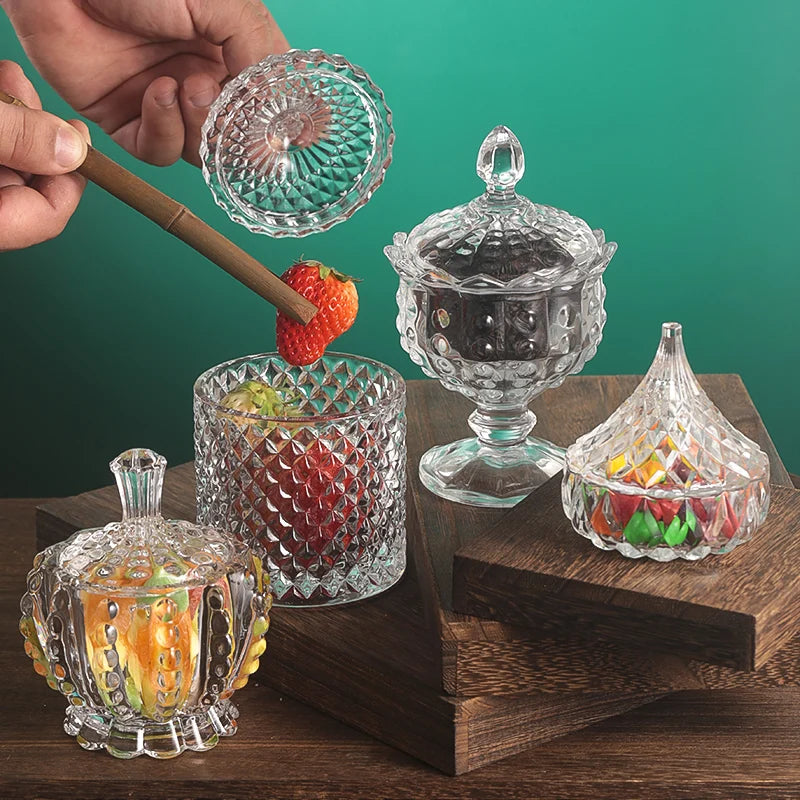 European Diamond Striped Glass Storage Jar