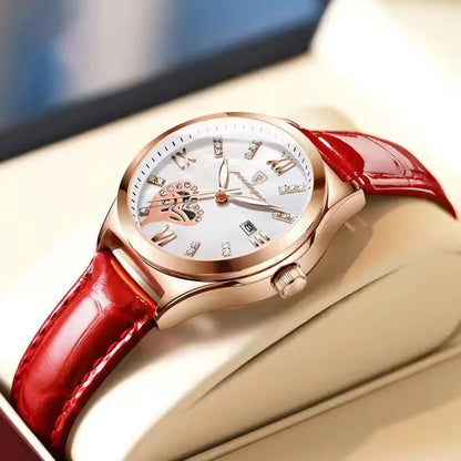 POEDAGAR Luxury Calendar Leather Ladies Watch