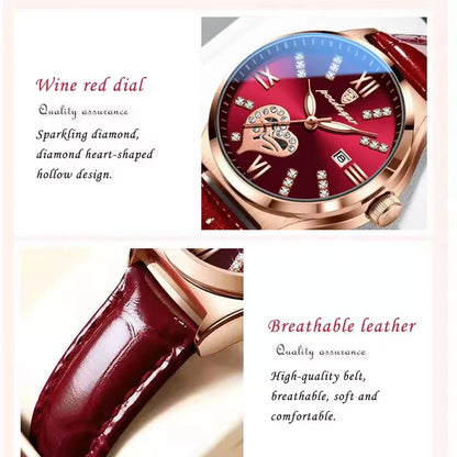 POEDAGAR Luxury Calendar Leather Ladies Watch