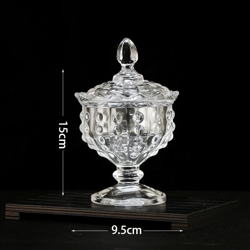 European Diamond Striped Glass Storage Jar