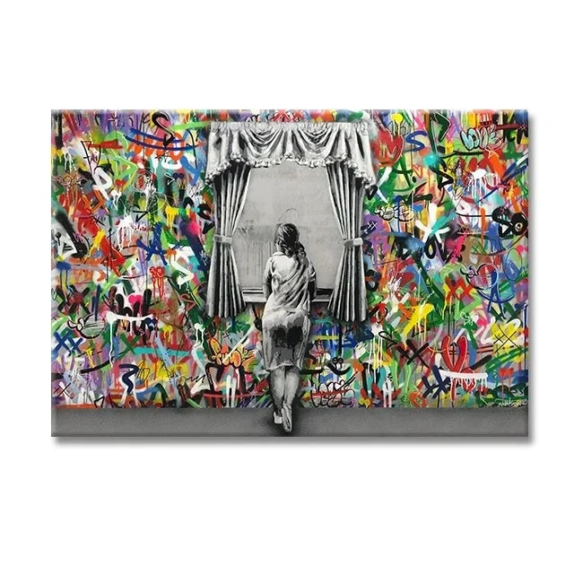 The Boy Behind The Curtains Poster Banksy Street Art