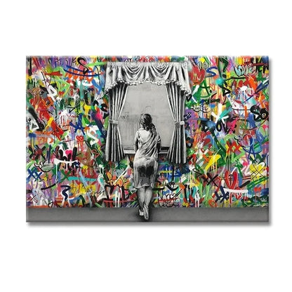 The Boy Behind The Curtains Poster Banksy Street Art