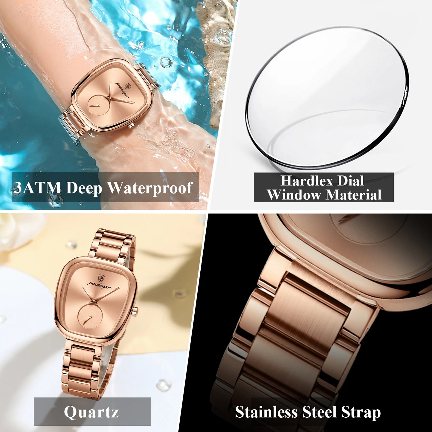 POEDAGAR Waterproof Stainless Steel Ladies Watch