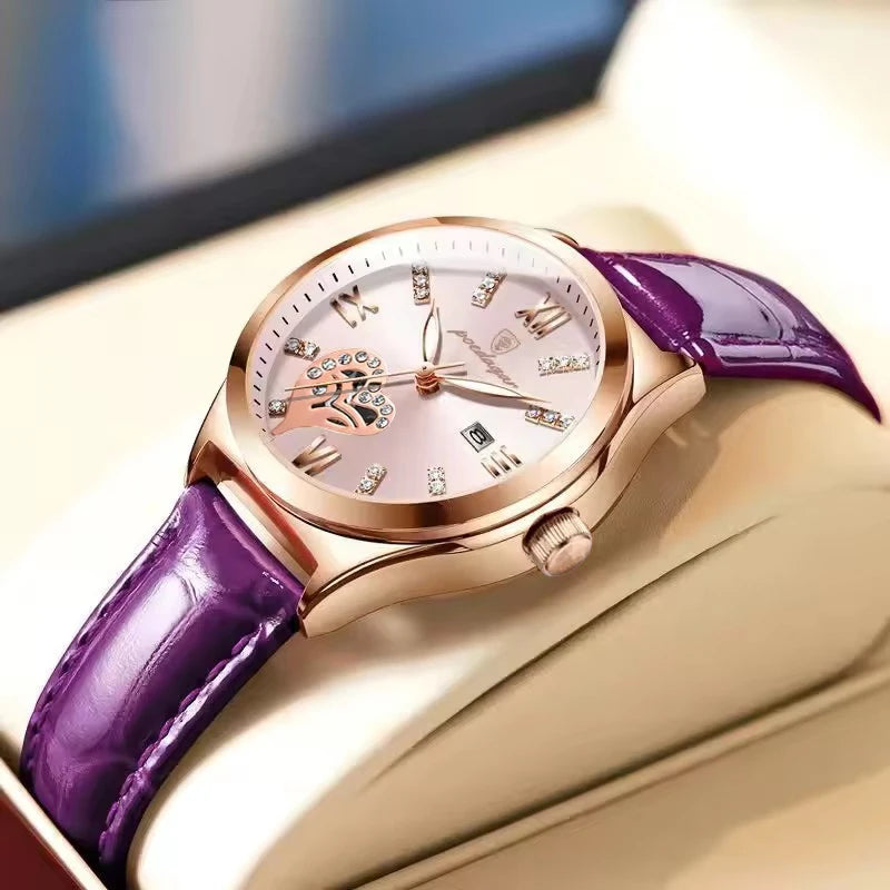 POEDAGAR Luxury Calendar Leather Ladies Watch