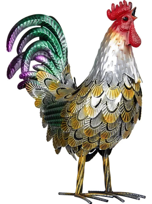 Metal Rooster Statues, Garden Chicken Decorations