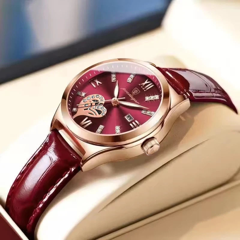 POEDAGAR Luxury Calendar Leather Ladies Watch