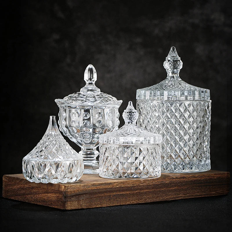 European Diamond Striped Glass Storage Jar