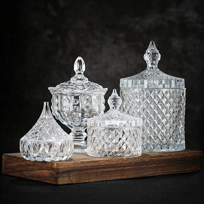 European Diamond Striped Glass Storage Jar