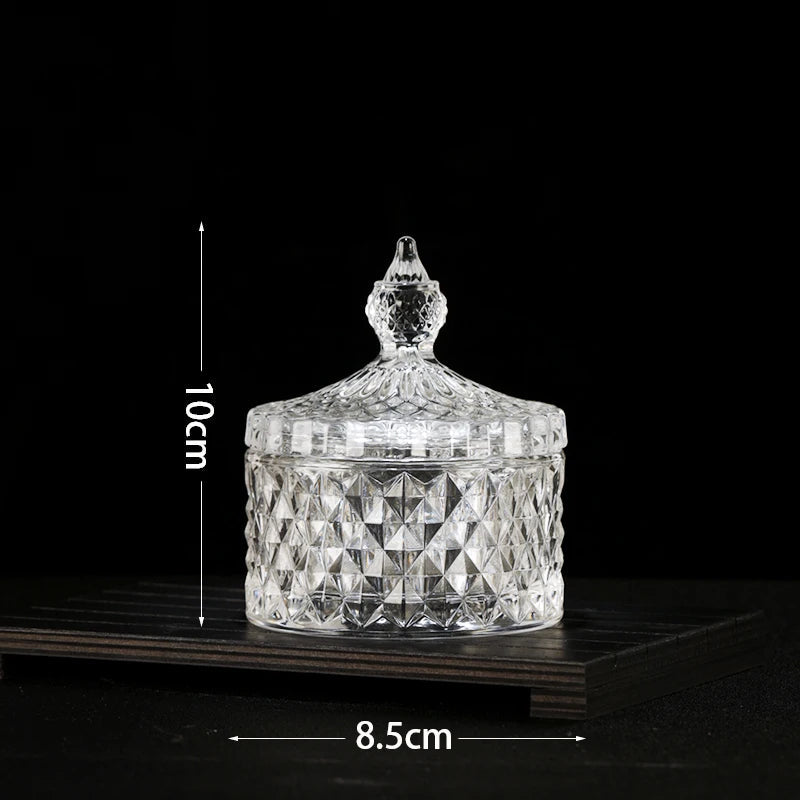 European Diamond Striped Glass Storage Jar