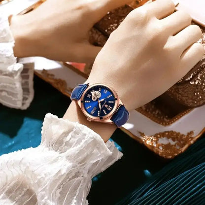 POEDAGAR Luxury Calendar Leather Ladies Watch