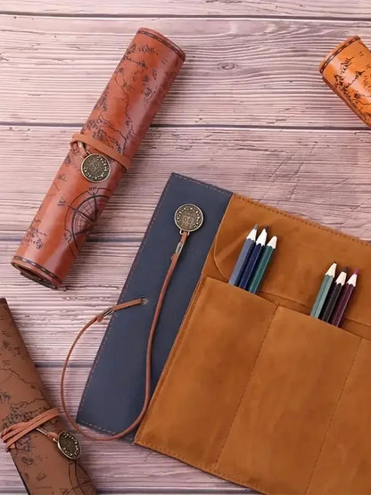 Vintage Leather Roll-Up Pouch