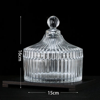 European Diamond Striped Glass Storage Jar