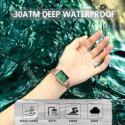 POEDAGAR Green Square Leather Quartz Waterproof Ladies Wristwatch