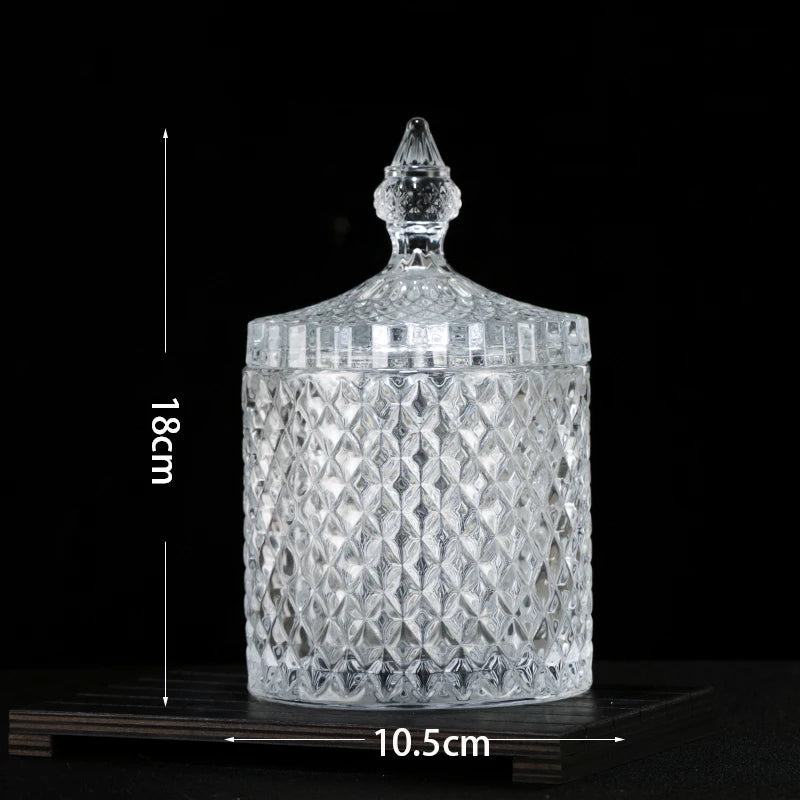 European Diamond Striped Glass Storage Jar