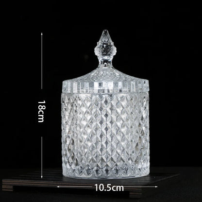 European Diamond Striped Glass Storage Jar