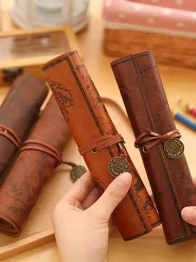 Vintage Leather Roll-Up Pouch