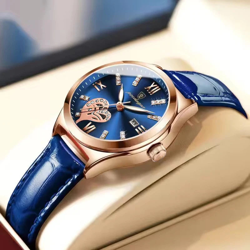 POEDAGAR Luxury Calendar Leather Ladies Watch