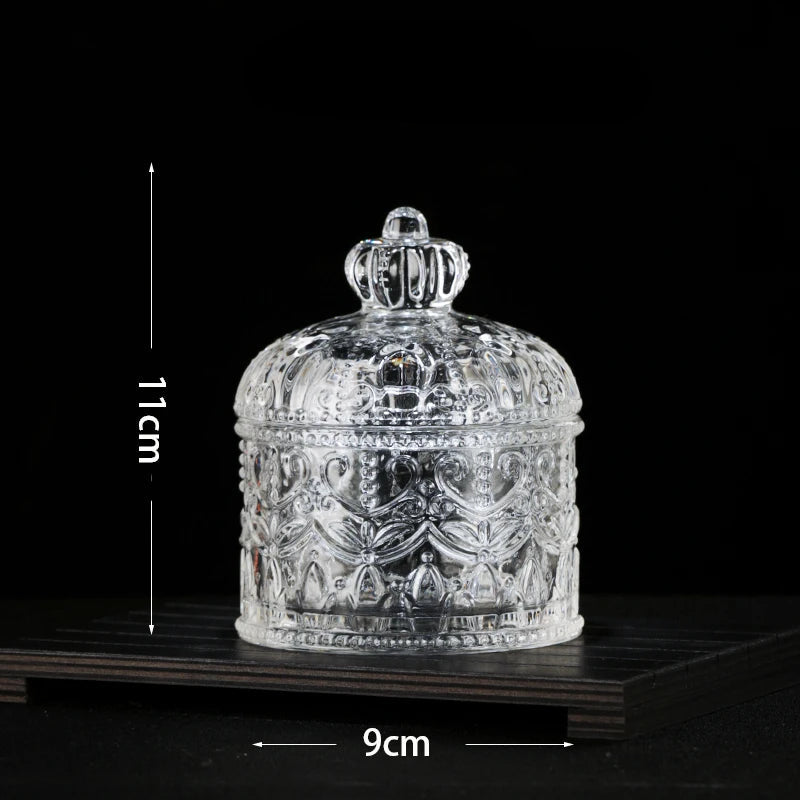 European Diamond Striped Glass Storage Jar