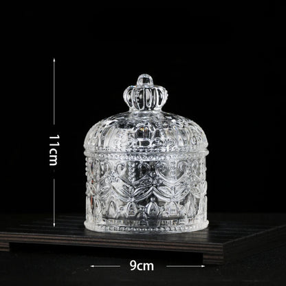 European Diamond Striped Glass Storage Jar