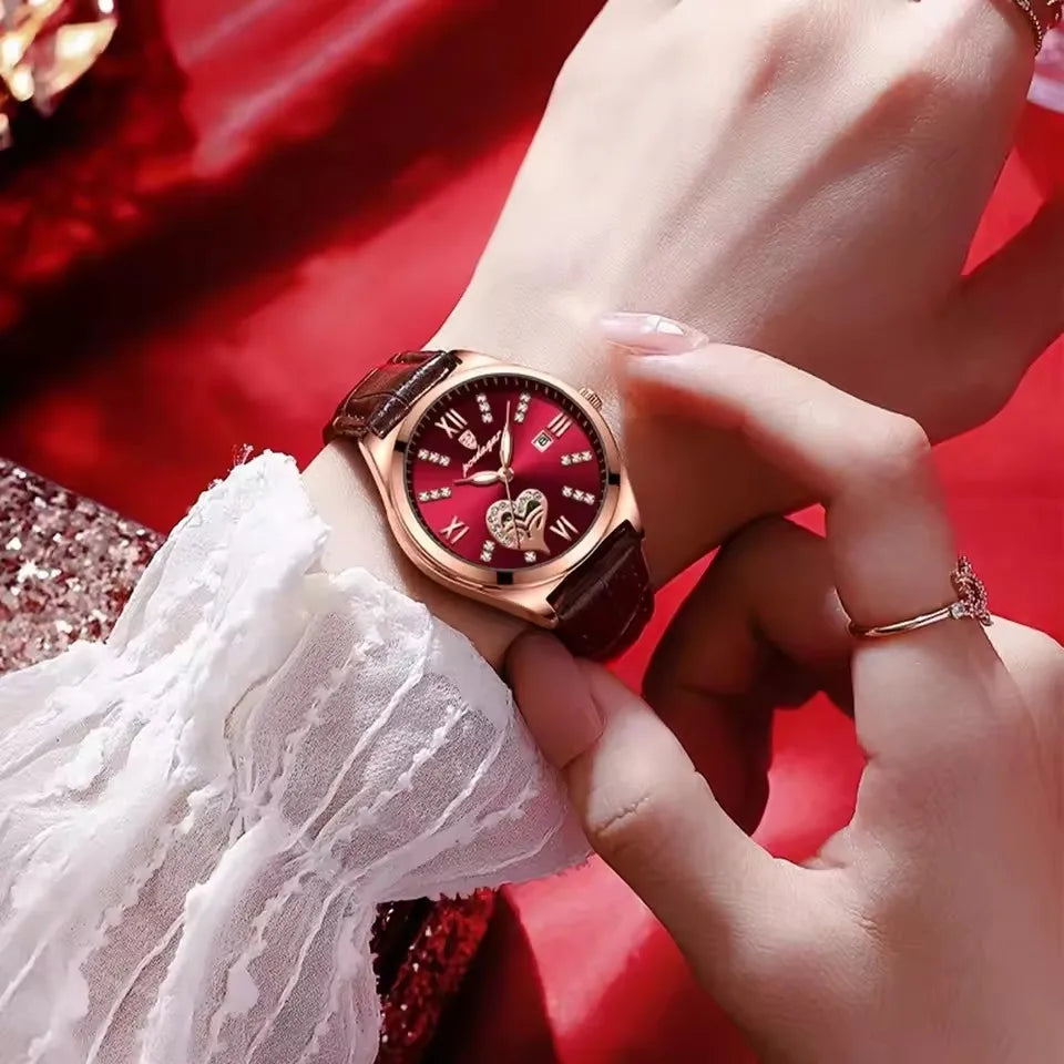 POEDAGAR Luxury Calendar Leather Ladies Watch