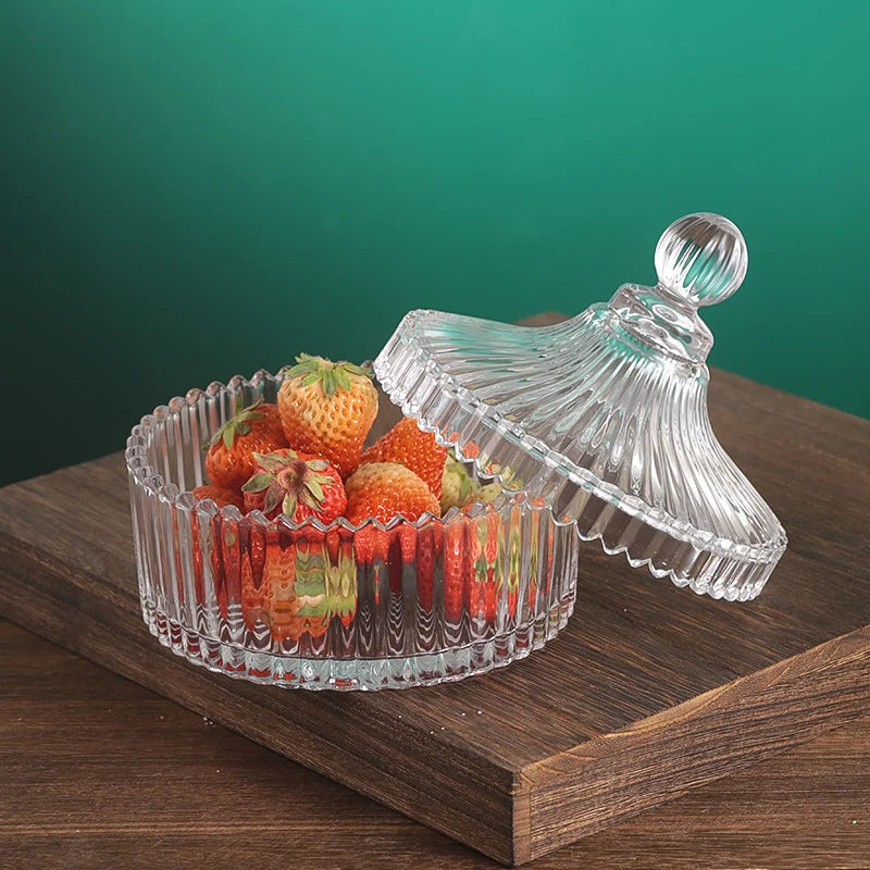 European Diamond Striped Glass Storage Jar