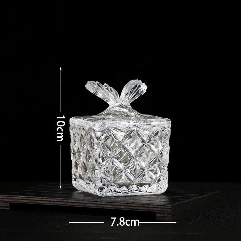 European Diamond Striped Glass Storage Jar