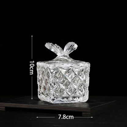 European Diamond Striped Glass Storage Jar