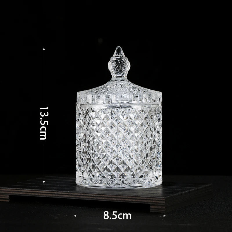European Diamond Striped Glass Storage Jar