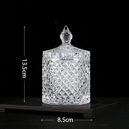 European Diamond Striped Glass Storage Jar