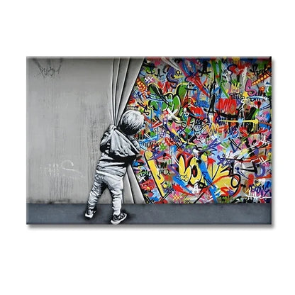 The Boy Behind The Curtains Poster Banksy Street Art